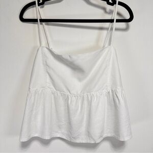 Forever 21 White Linen Peplum Cami Top Ruched Coquette Summer Blouse NWT L